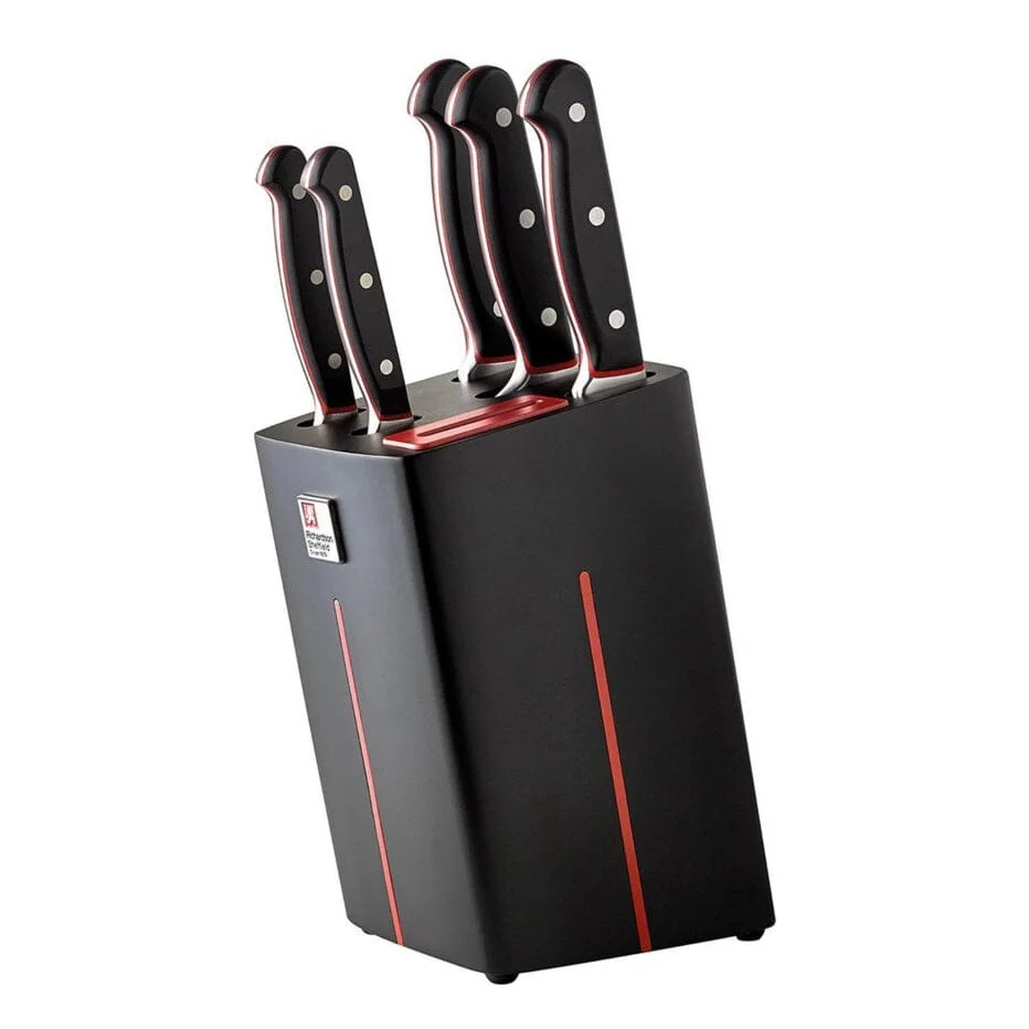 Richardson Sheffield - Ensemble de couteaux Velocity 5 pièces avec bloc et aiguiseur de couteaux - Noir