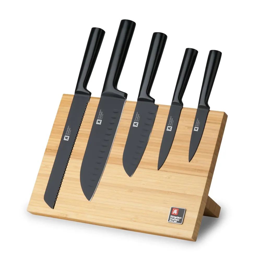 Richardson Sheffield - Ensemble de couteaux Nox 5 pièces avec bloc à couteaux magnétique - Bambou