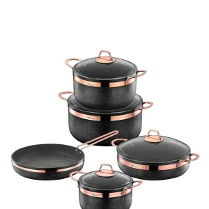 Brioni Royal Stone 9 Piece Cookware Set - Black & Ton cuivre de Style Provençal