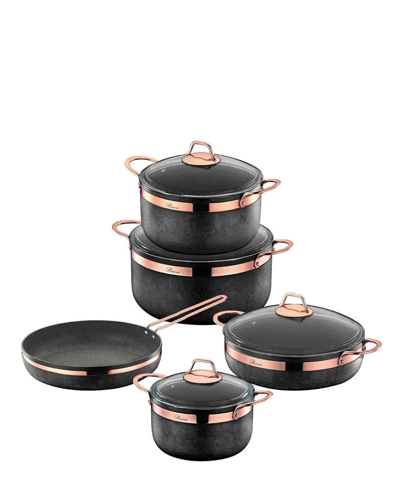 Brioni Royal Stone 9 Piece Cookware Set - Black & Ton cuivre de Style Provençal