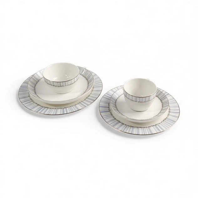 36 Piece Line Design Dinner Set Blanc pur & Blue