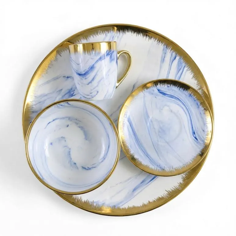 16 Piece Marble Design Dinner Set Multicoloured pour Dîners Formels