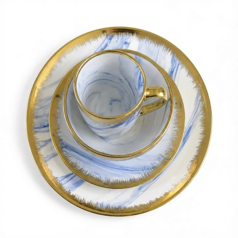 16 Piece Marble Design Dinner Set Multicoloured pour Dîners Formels