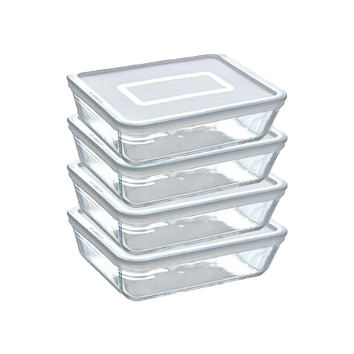 Tablier de Cuisinier Set 4 medium-sized rectangular en cristal dishes lids - Cook & Freeze