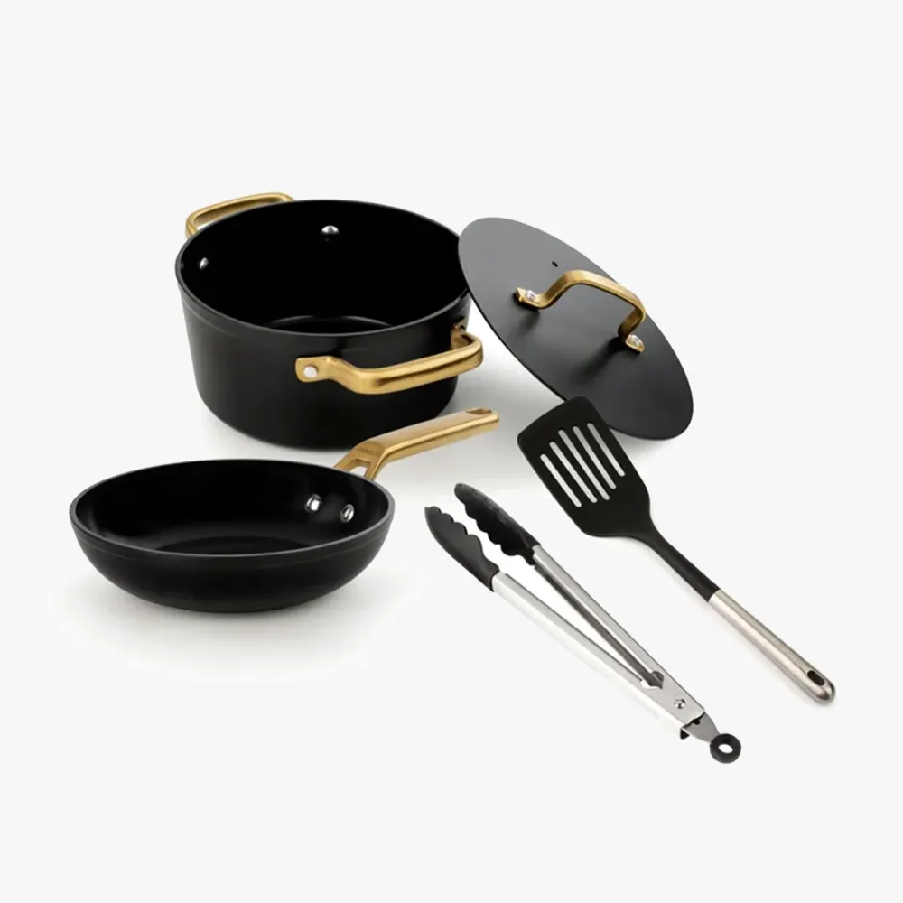 Antiadhésif Set Poêle et Casserole Samoa Iconic Noire + Ustensiles