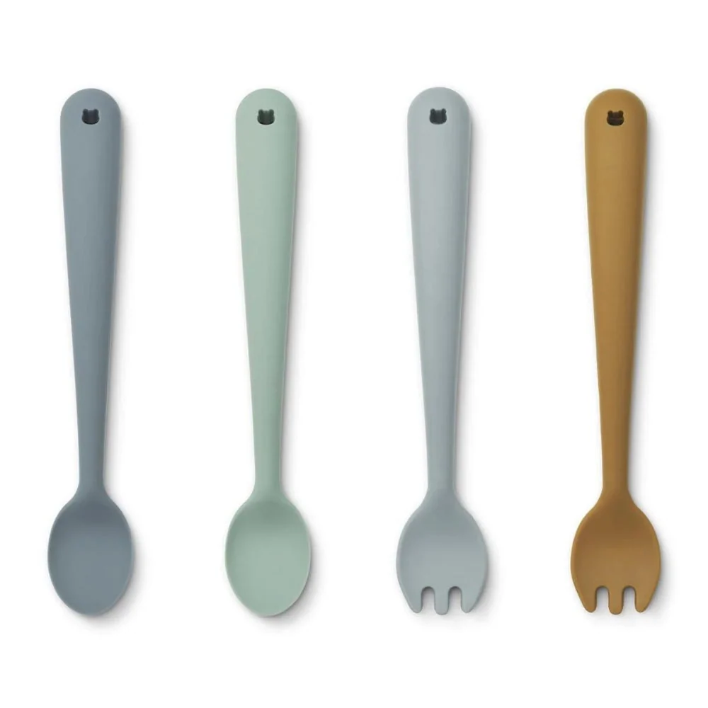 Liewood baby cutlery 4-pack Whale blue multi mix