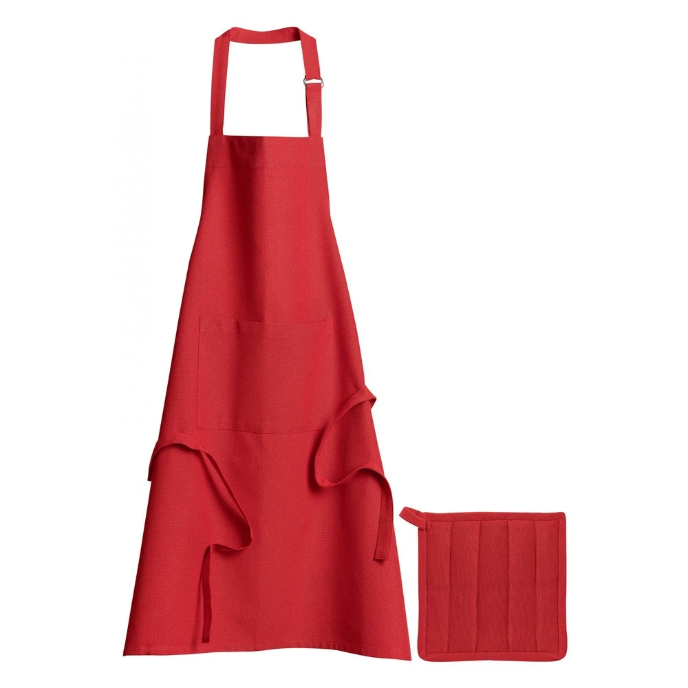 Nappe Rectangulaire Lot tablier de cuisine et manique dona recyclé rouge 85 x 72 cm