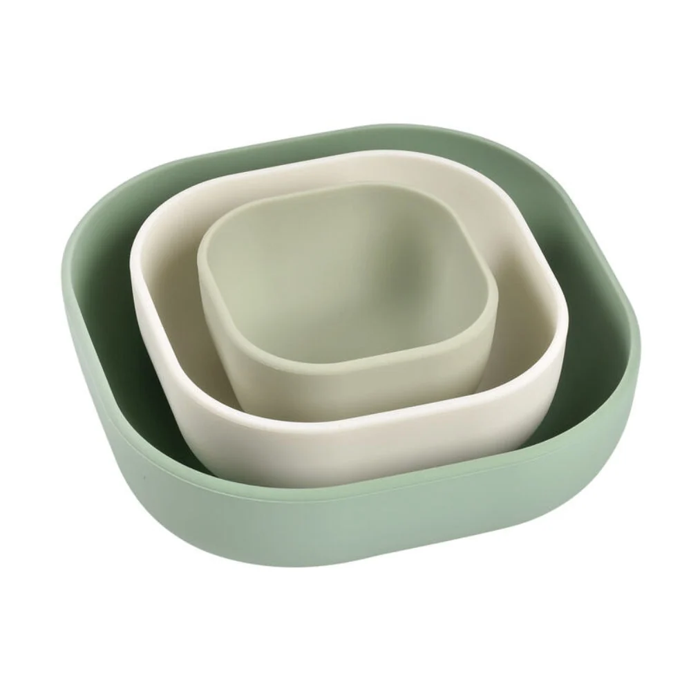 Beaba Bols en silicone pour bébés set de 3 pcs. Vert sauge/Coton/Vert pâle
