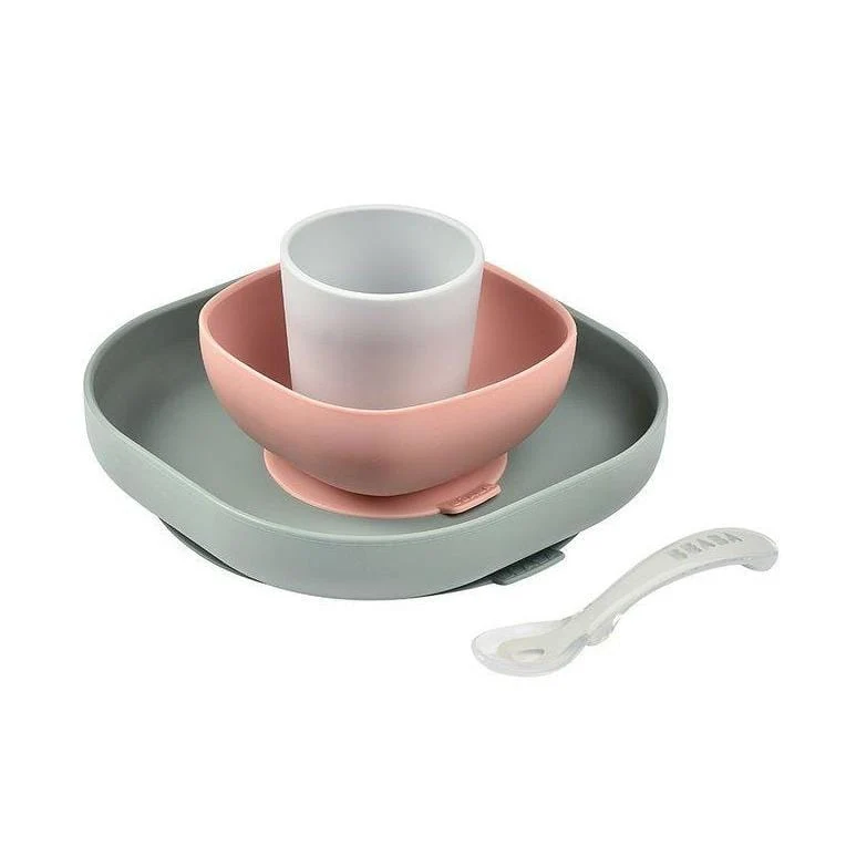 Beaba Set de repas pour bébé en silicone avec ventouse Eucalyptus