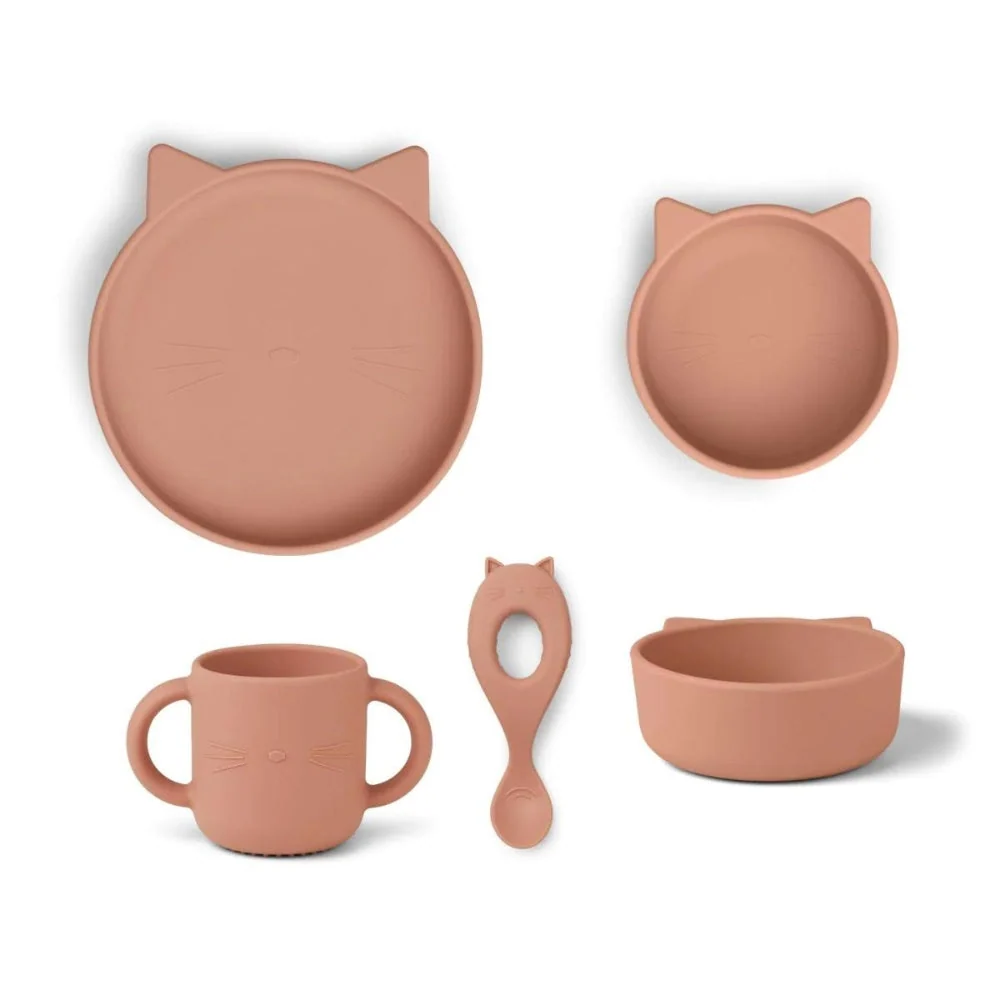 Liewood Vivi set de vaisselle pour enfants 4pc. Chat rose foncé