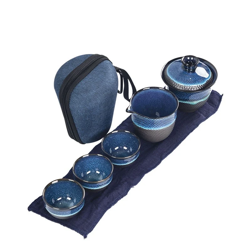 Théière Chinoise Emaillée Bleue <br> Service Gaiwan 200ml Theieres Du Monde