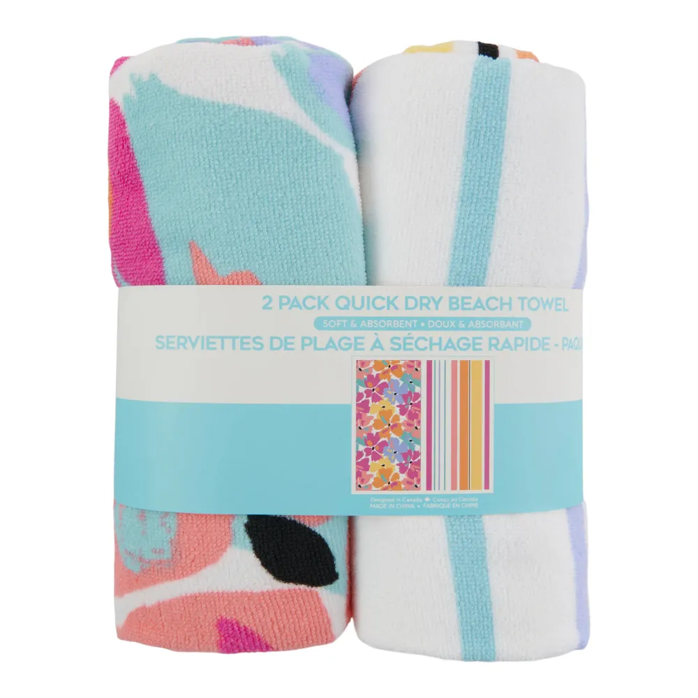 Serviettes de plage à séchage rapide, assortiment, 27 po x 54 po, emb. de 2 Giant Tiger