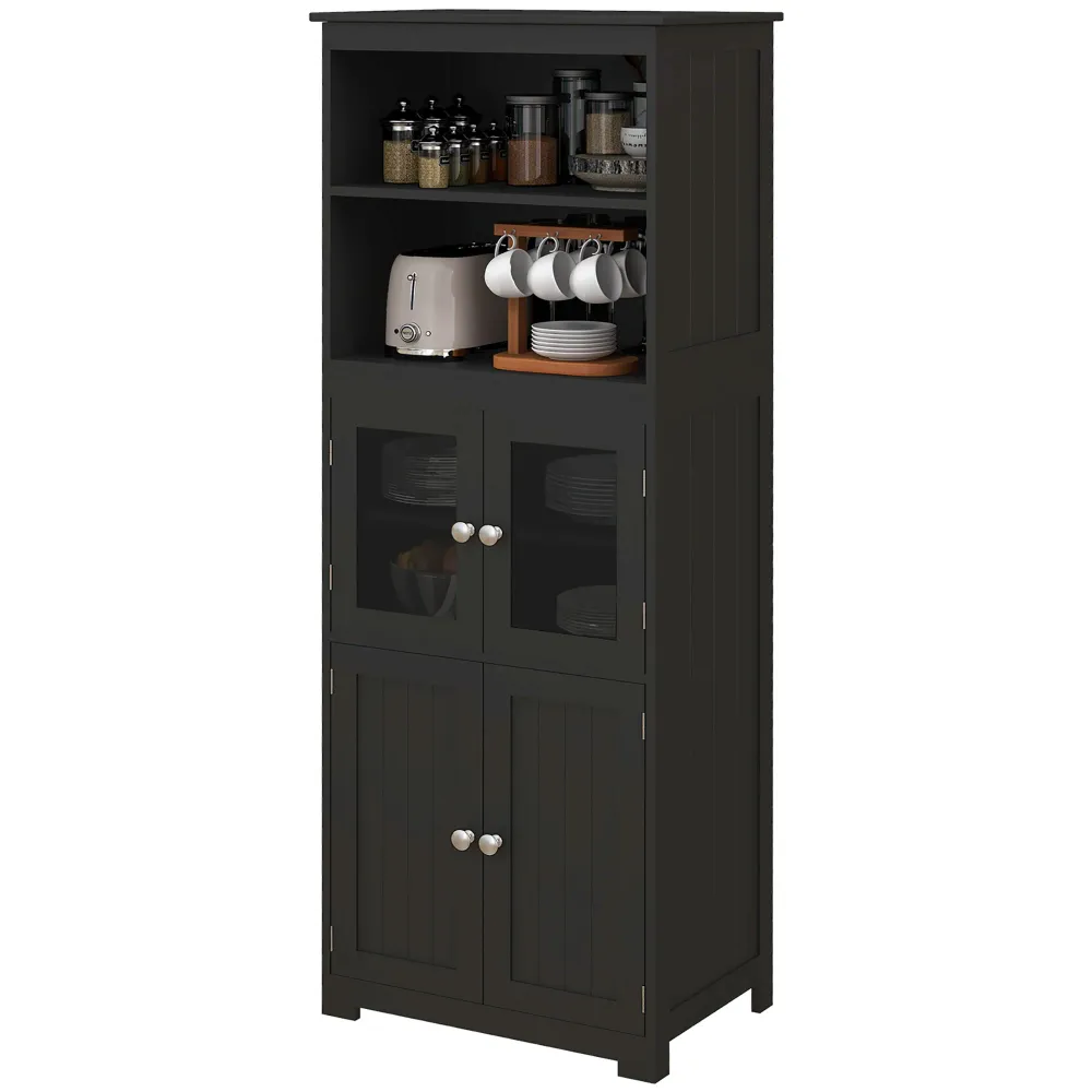 Armoire de cuisine buffet cuisine vaisselier meuble de rangement avec 2 niches, 2 placards avec 4 portes dont 2 portes vit...