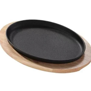Chefco, CISP-10.5F, Plaque de cuisson ovale en fonte avec base en bois, lot de 2