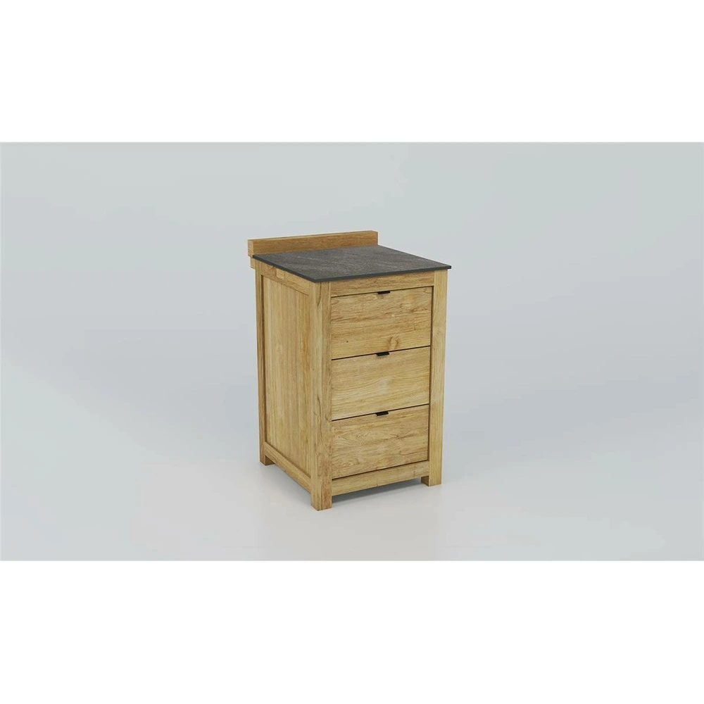 Cuisine d'extérieur en teck recyclé Bali - Module 3 tiroirs - Plateau céramique - L58 cm - H97