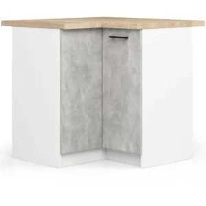 Meuble de cuisine bas AKORD S90 d'angle OLIWIA Blanc 90 cm 2 portes façade Béton 2 étagères 90x46x85 cm