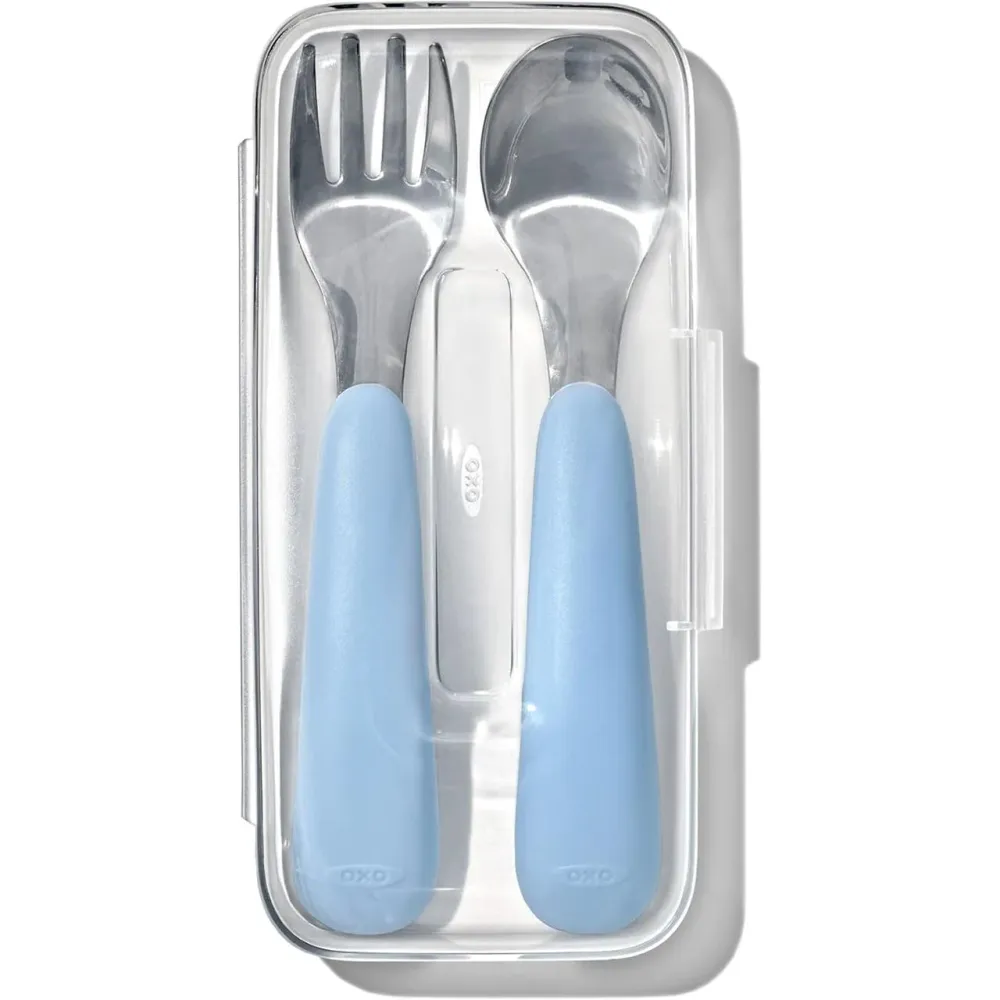 OXO Tot - Ensemble de fourchettes et cuillères à emporter - Acier inoxydable pour l'alimentation des bébés avec étui de tr...