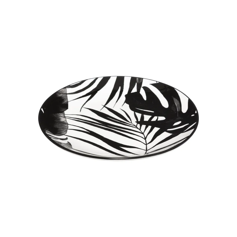 Assiette à dessert en porcelaine imprimé feuilles noires 19cm Stokomani