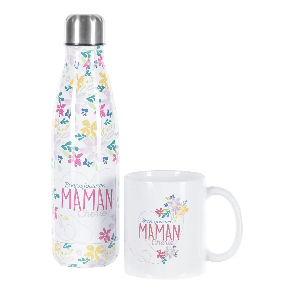 Bouteille Isotherme 500 ml avec mug 300 ml Stokomani