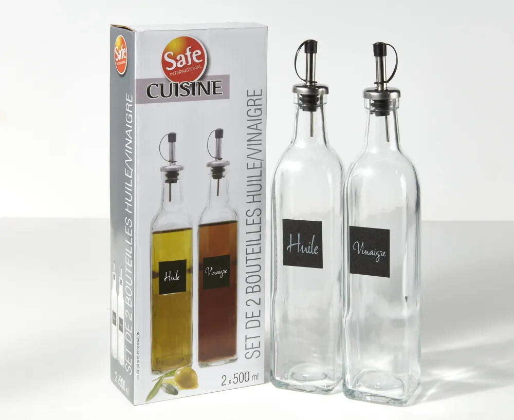 2 Bouteille verre huile et vinaigre 500 ml Stokomani