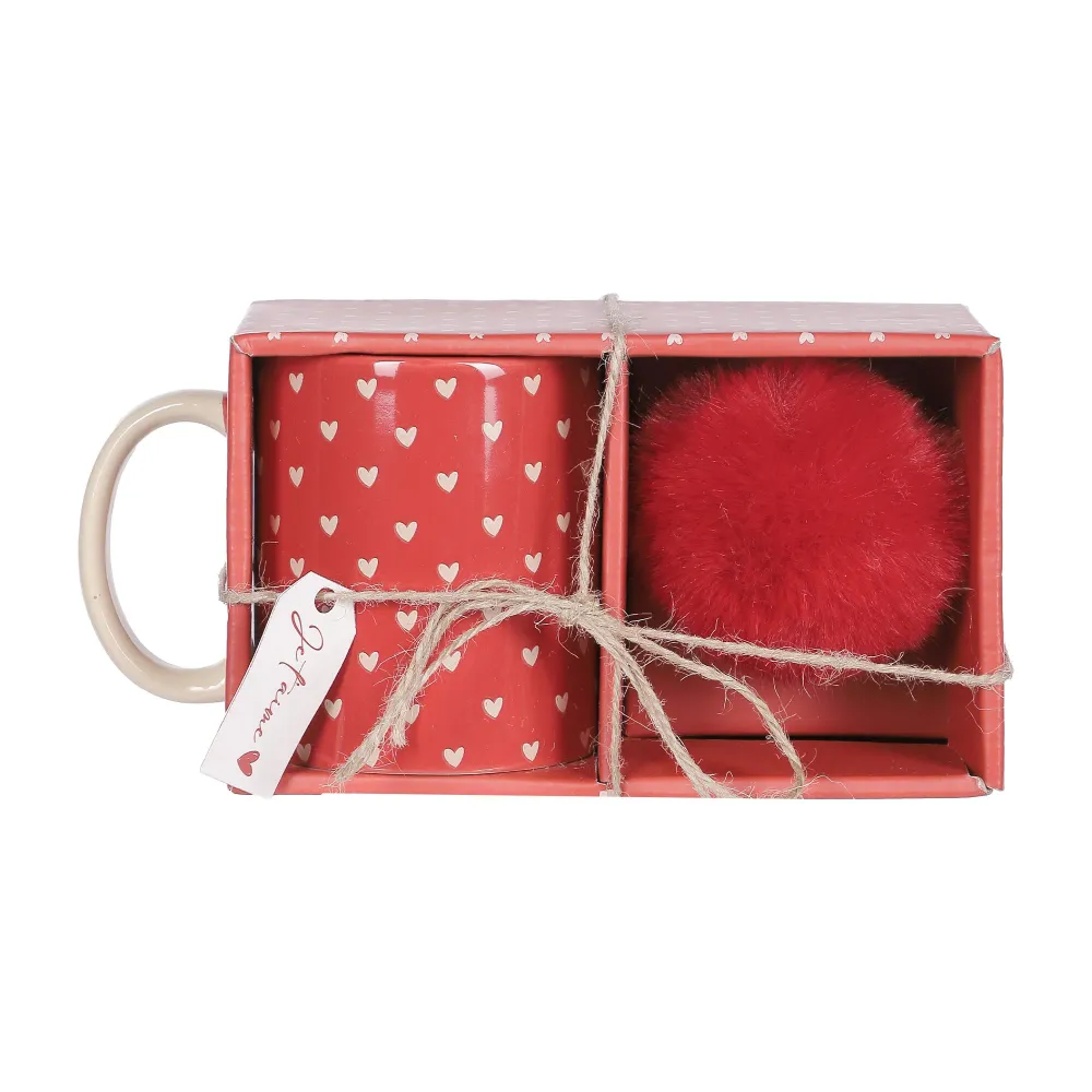 Coffret Mug et porte clés pompon cœur Stokomani
