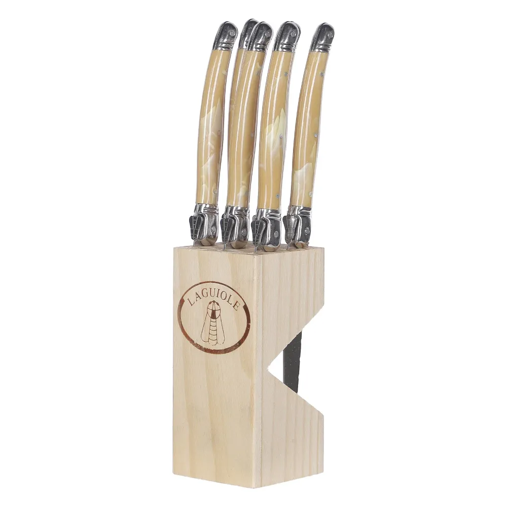 6 couteaux Inox avec manche façon corne et bloc de rangement Stokomani