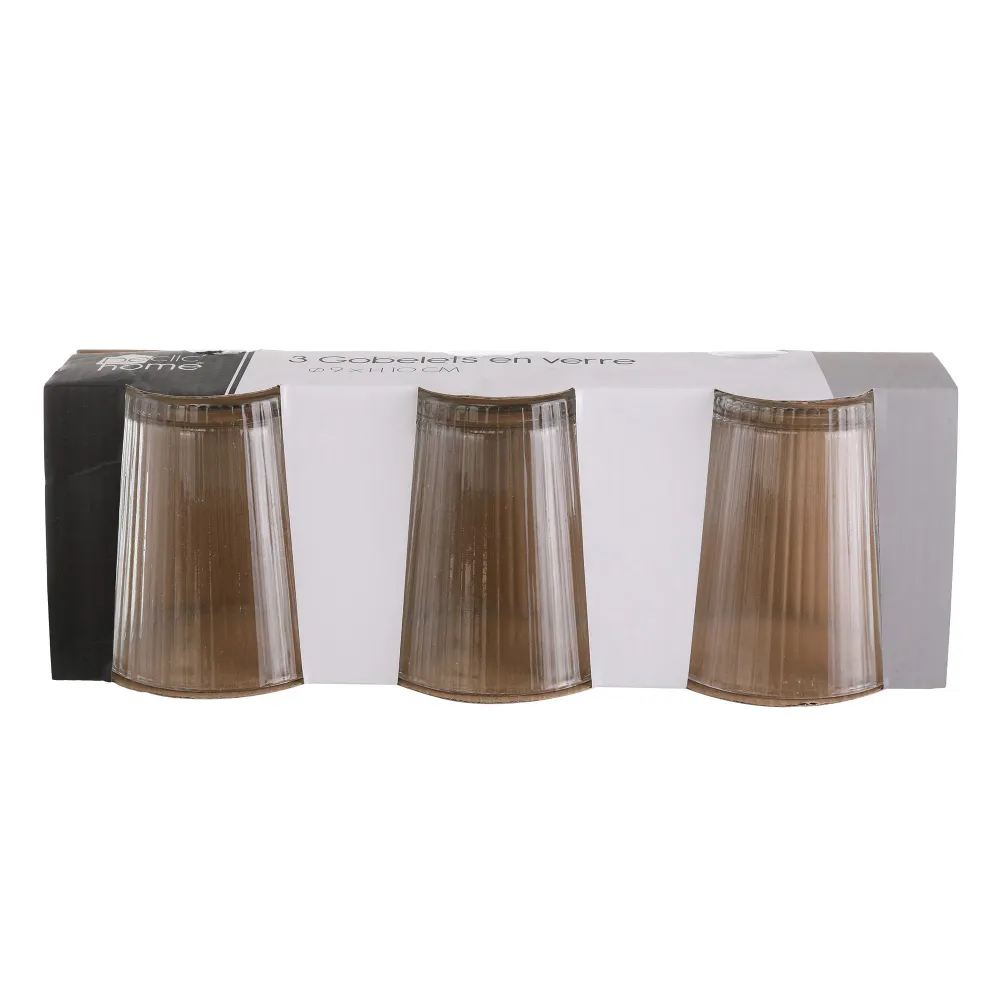 3 gobelets striés transparents 330 ml Stokomani