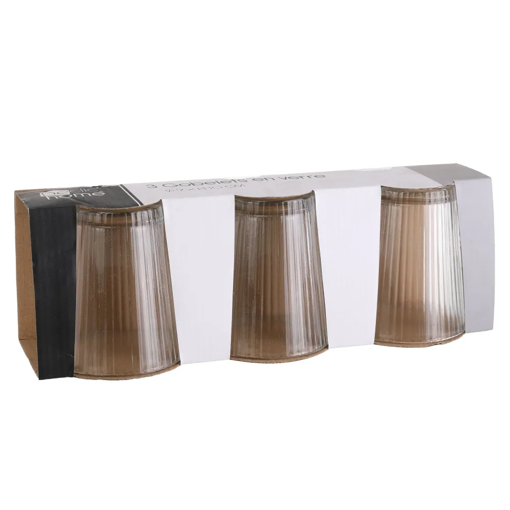 3 gobelets striés transparents 330 ml Stokomani