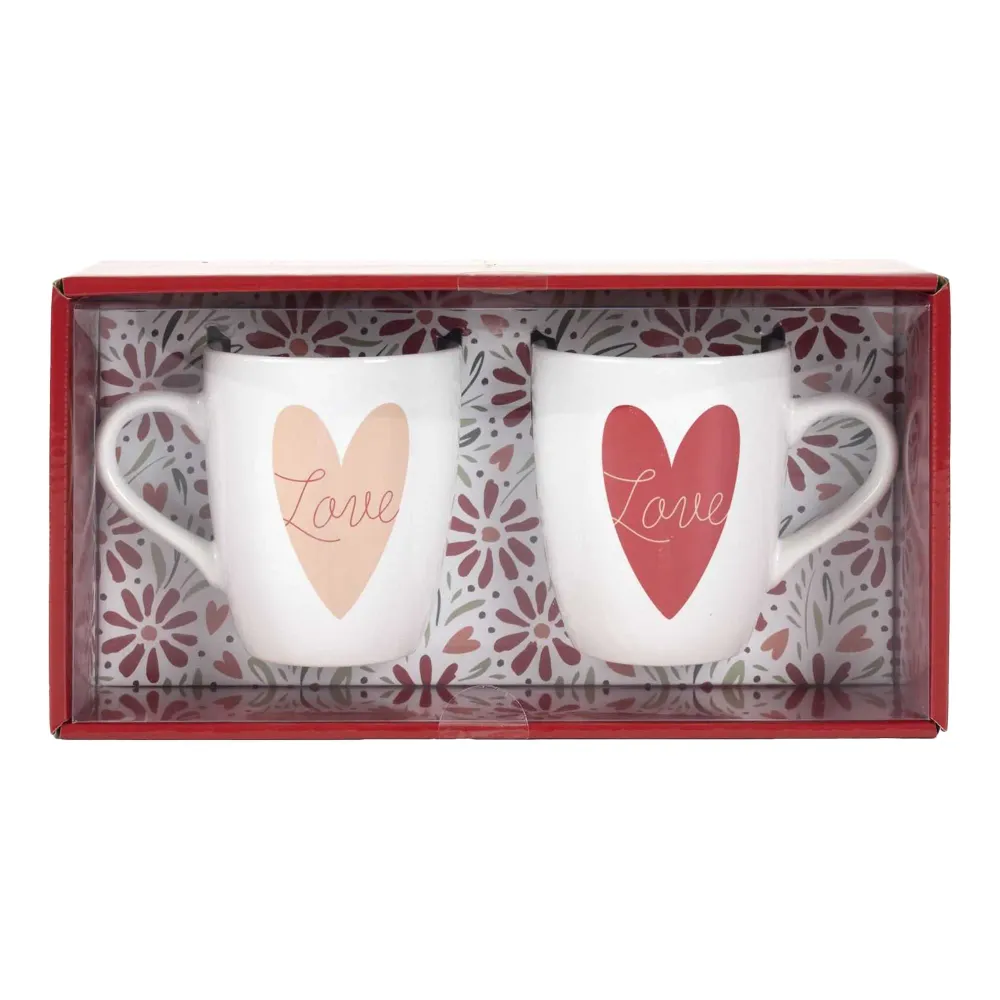 2 Mugs céramique 30 cl cœur avec anse Stokomani