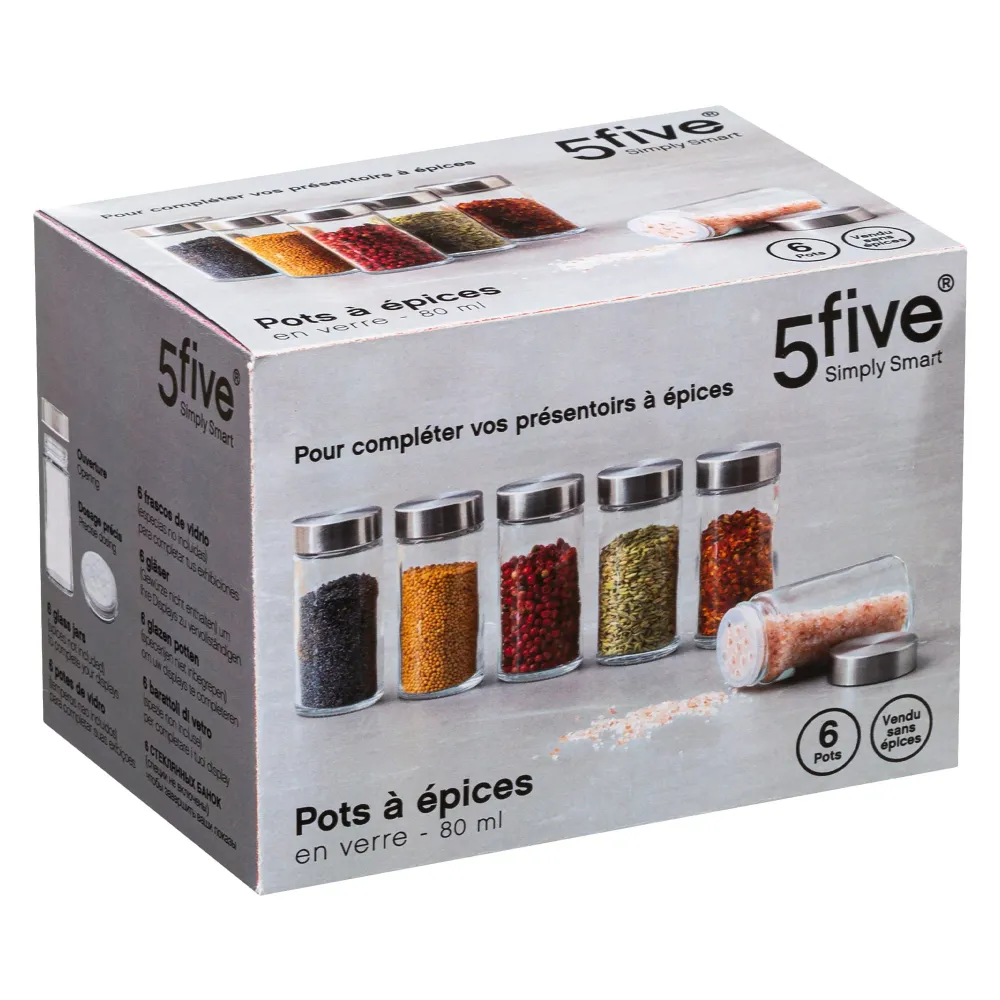 6 pots à épices en verre transparent Stokomani