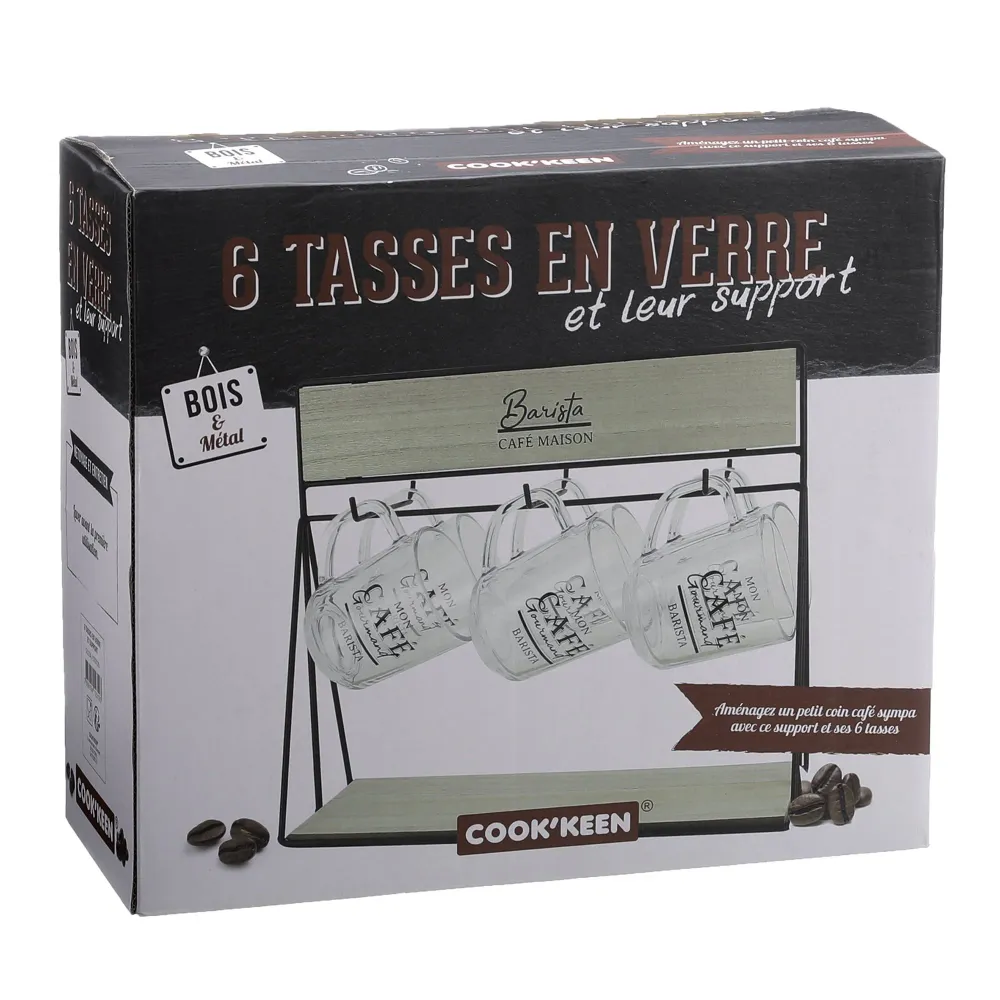 Support pour tasses avec 6 tasses en verre Stokomani