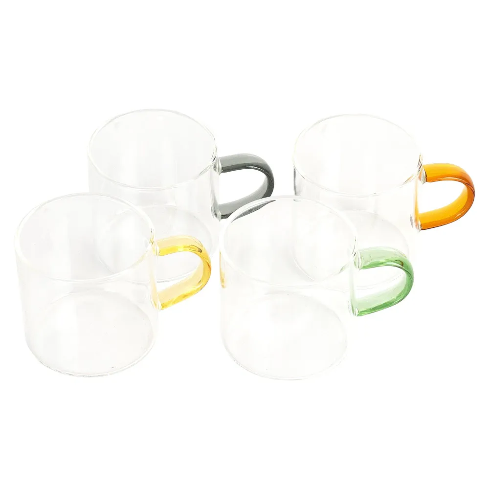 4 tasses en verre avec anse coloré Stokomani