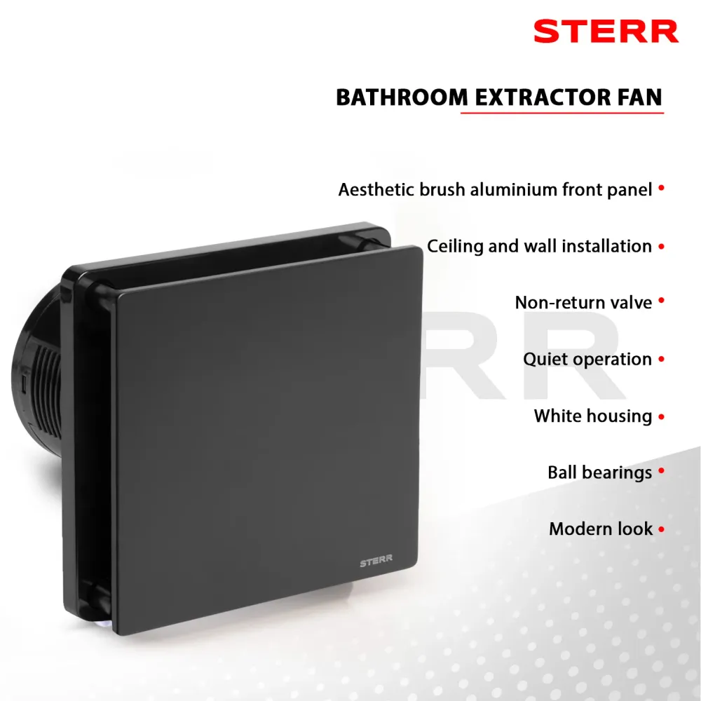 STERR BFS100-BA - 100 mm Extracteur de Salle de Bain, 90 m³/h, Noir